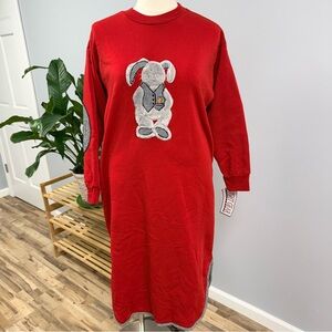 NWT Night Gear Plush Bunny Rabbit Sweatshirt Pajama Nightgown O/S Red Plaid Vtg